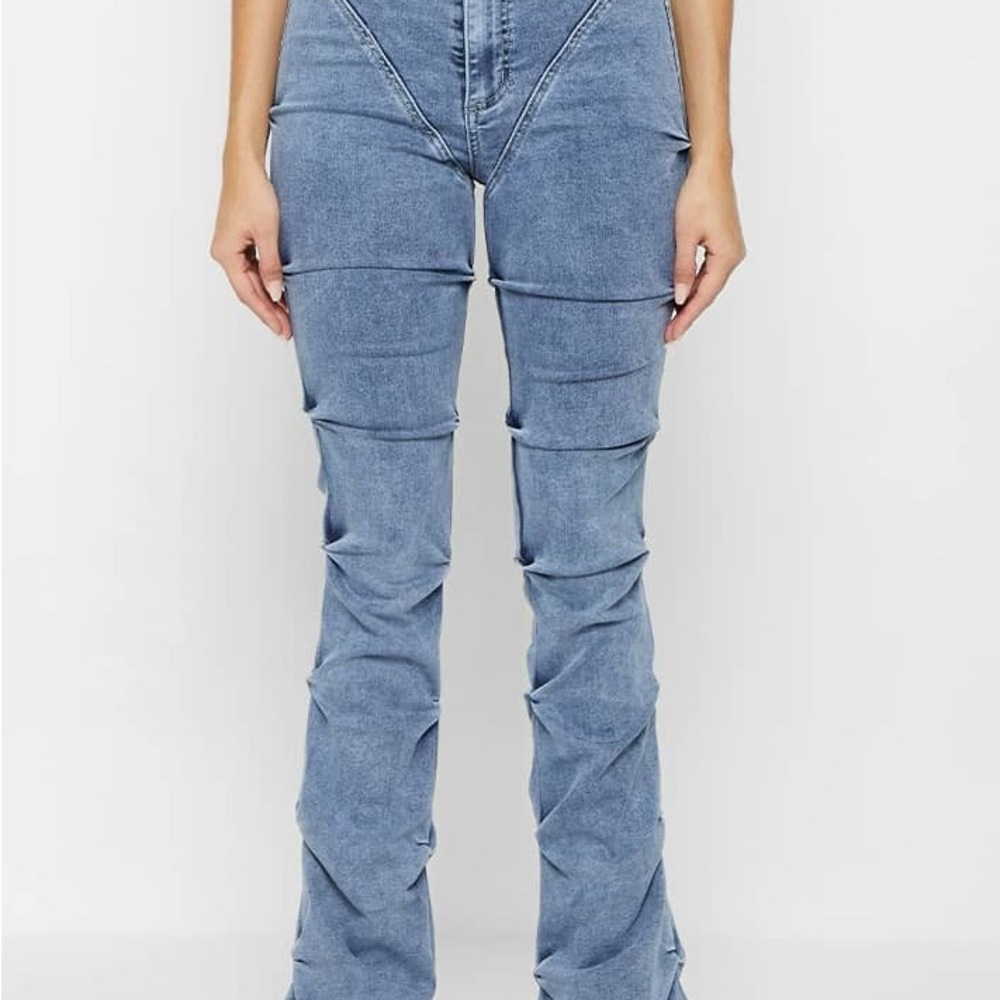 Tacked Denim Flared Jeans